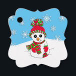 Personalized Christmas red and green Snowman Favour Tags<br><div class="desc">Adorable hand drawn cartoon snowman red and green winter hat and mittens cute to and from holiday gift tag.</div>