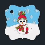 Personalized Christmas red and green Snowman Favour Tags<br><div class="desc">Adorable hand drawn cartoon snowman red and green winter hat and mittens cute to and from holiday gift tag.</div>
