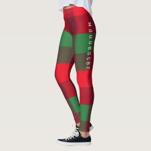 Personalized Christmas Red Buffalo Plaid Pattern Leggings