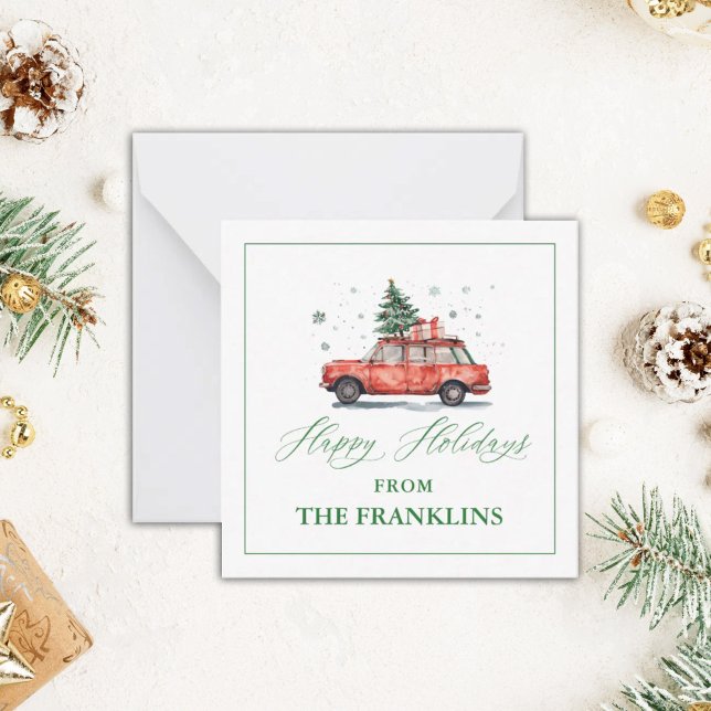 Personalized Christmas Red Car with Tree Enclosure Card (Creator Uploaded)