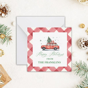 Personalized Christmas Red Car with Tree Enclosure Card