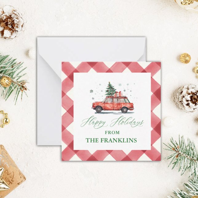 Personalized Christmas Red Car with Tree Enclosure Card (Creator Uploaded)