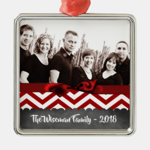 Personalized Christmas Red Chevron PHOTO Ornament