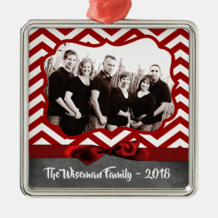 Personalized Christmas Red Chevron PHOTO Ornament