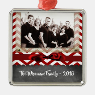 Personalized Christmas Red Chevron PHOTO Ornament