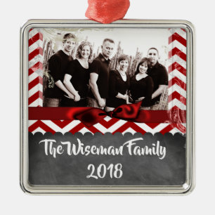 Personalized Christmas Red Chevron PHOTO Ornament