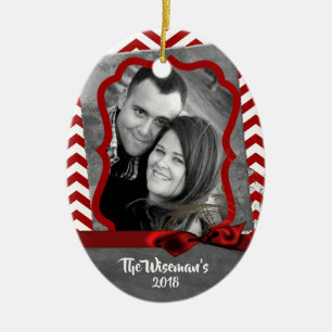 Personalized Christmas Red Chevron PHOTO Ornament