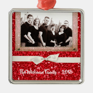 Personalized Christmas Red Glitter PHOTO Ornament