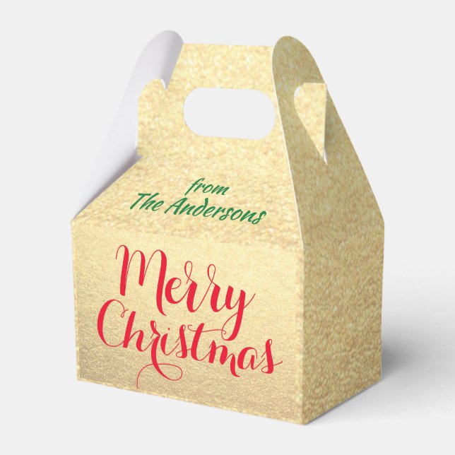 Personalized Christmas Red Green Gold Hand Script Favor Box (Front Side)