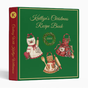 Personalized Christmas Red Green Wreath Monogram Binder