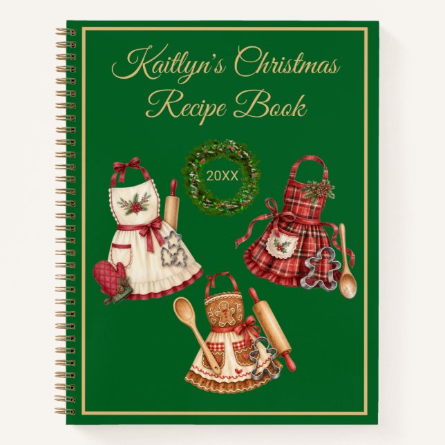 Personalized Christmas Red Green Wreath Monogram   Notebook (Front)