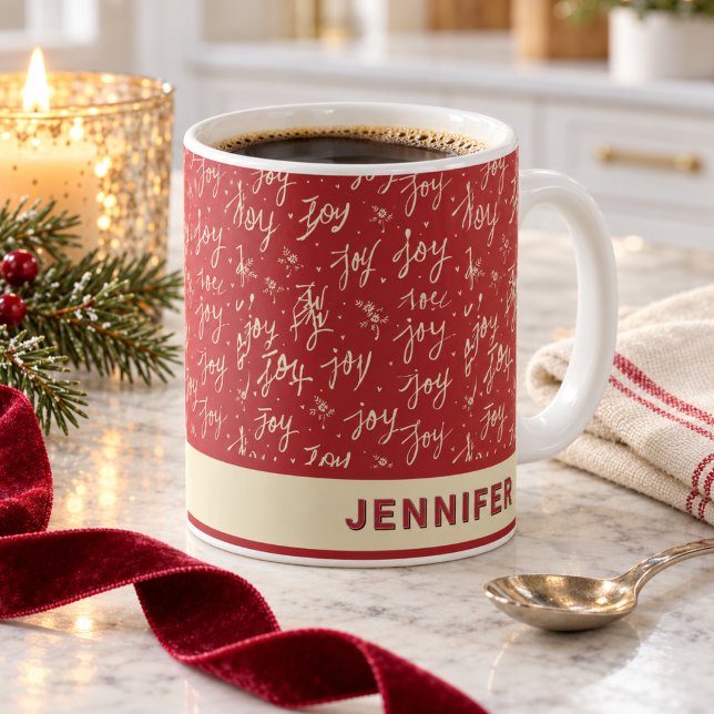 Personalized Christmas Red Joy Script Name Coffee Mug (Creator Uploaded)