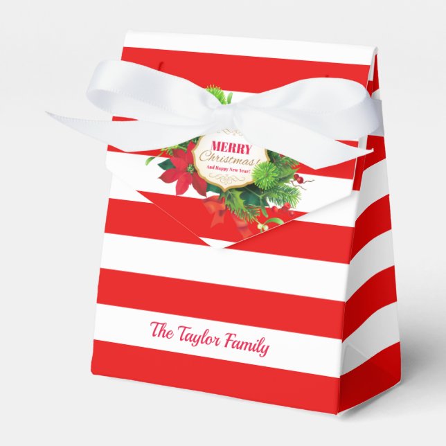 Personalized Christmas Red Striped Favour Box (Front Side)