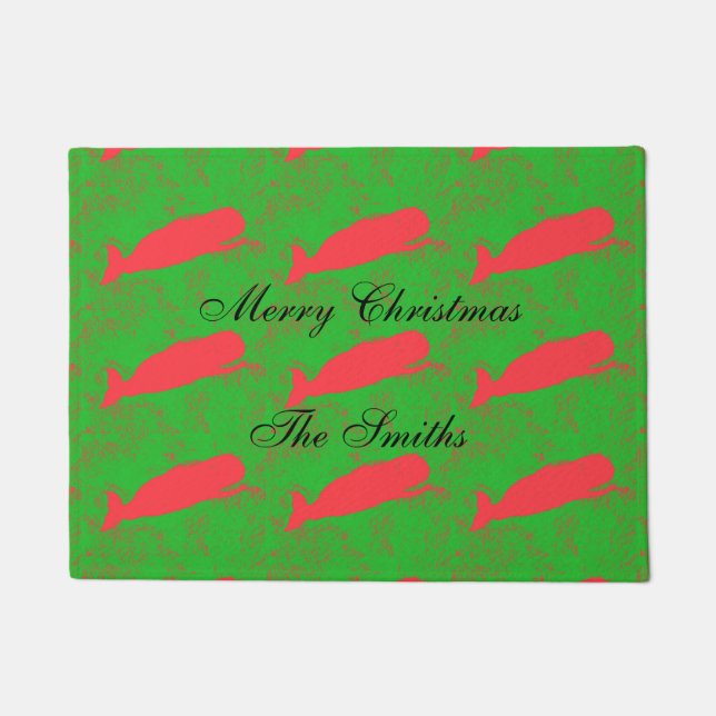 personalized Christmas red whales design Doormat (Front)