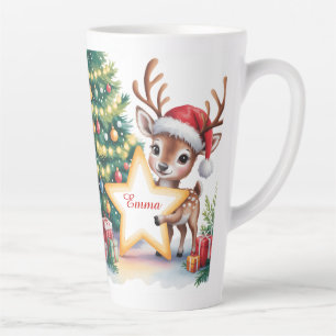 Personalized Christmas Reindeer Custom Name  Latte Mug