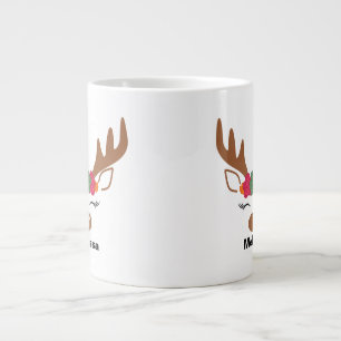 Personalized Christmas Reindeer Face Christmas  Large Coffee Mug