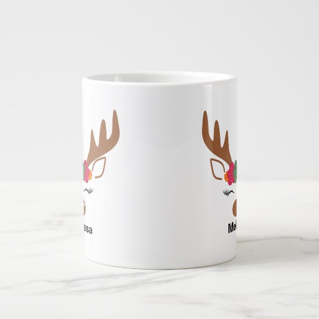 Personalized Christmas Reindeer Face Christmas  Large Coffee Mug (Front)