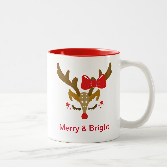 Personalized Christmas Reindeer Face Two-Tone Coffee Mug (Right)