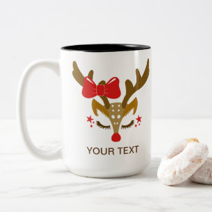 Personalized Christmas Reindeer Face Two-Tone Coffee Mug