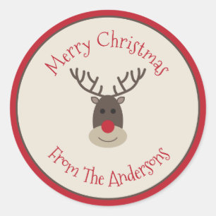 Personalized Christmas Reindeer Family Name Classic Round Sticker