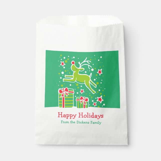 Personalized Christmas reindeer gift favour bags (Front)