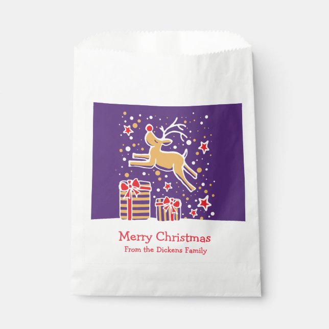 Personalized Christmas reindeer gift favour bags (Front)