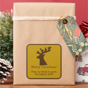 Personalized Christmas Reindeer Head Bronze Gold Square Sticker
