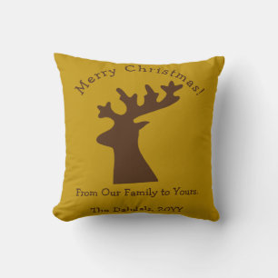 Personalized Christmas Reindeer Head Bronze Gold Throw Pillow