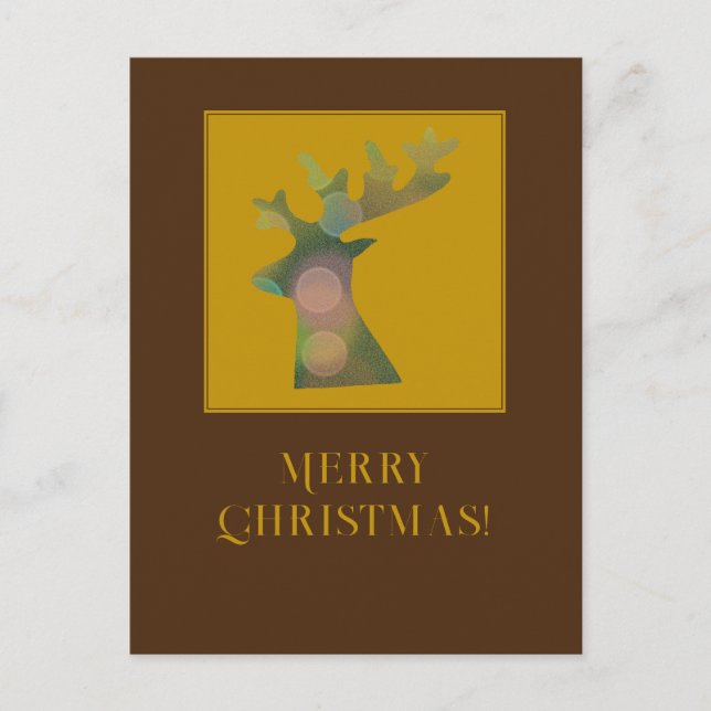 Personalized Christmas Reindeer Head Deep Brown Holiday Postcard (Front)