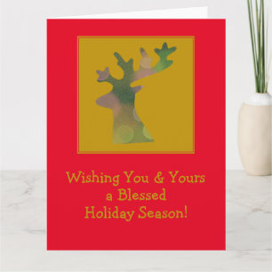 Personalized Christmas Reindeer Head Red Gold Card