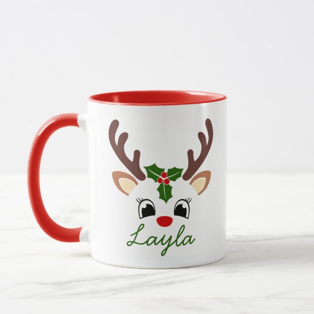 Personalized Christmas Reindeer Mug | Cute Holiday (Left)