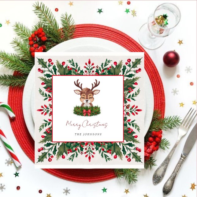 Personalized Christmas reindeer  Napkin (Creator Uploaded)