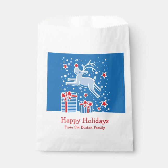 Personalized Christmas reindeer party favour bags (Front)