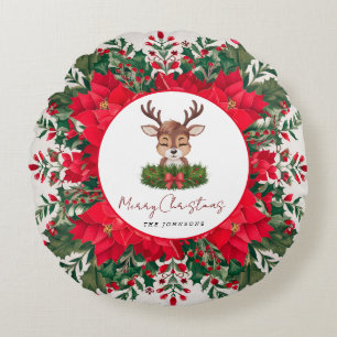 Personalized Christmas reindeer  Round Pillow