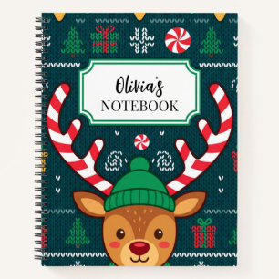 Personalized Christmas Reindeer Spiral Notebook