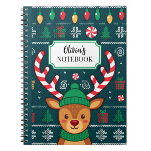 Personalized Christmas Reindeer Spiral Notebook