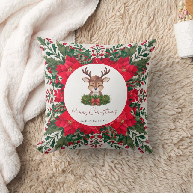 Personalized Christmas reindeer  Throw Pillow (Blanket)