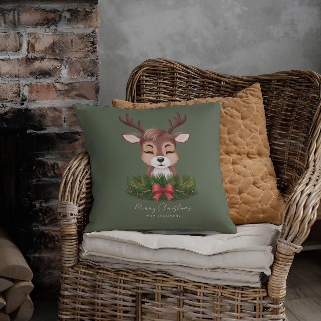 Personalized Christmas reindeer  Throw Pillow (Creator Uploaded)