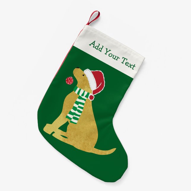 Personalized Christmas Retriever Holiday Dog Green Small Christmas Stocking (Front (Hanging))