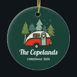 Personalized Christmas Retro Camper Ceramic Ornament<br><div class="desc">A cute,  personalized Christmas ornament design featuring a festive,  retro camper in traditional Christmas colours of red and green. This design can be personalized with a name,  initials or your own custom message. Makes a great gift for campers and outdoorsman & outsdoorswoman.</div>