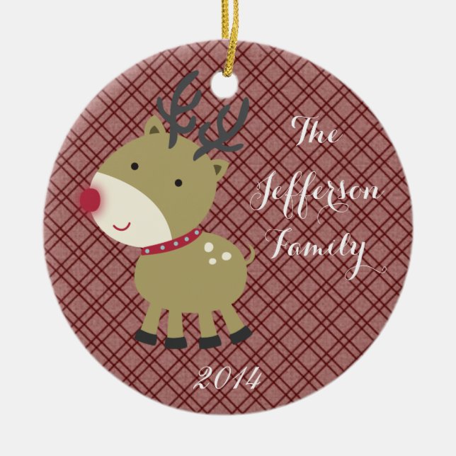 Personalized Christmas Rudolf Rein Family Ornament (Front)
