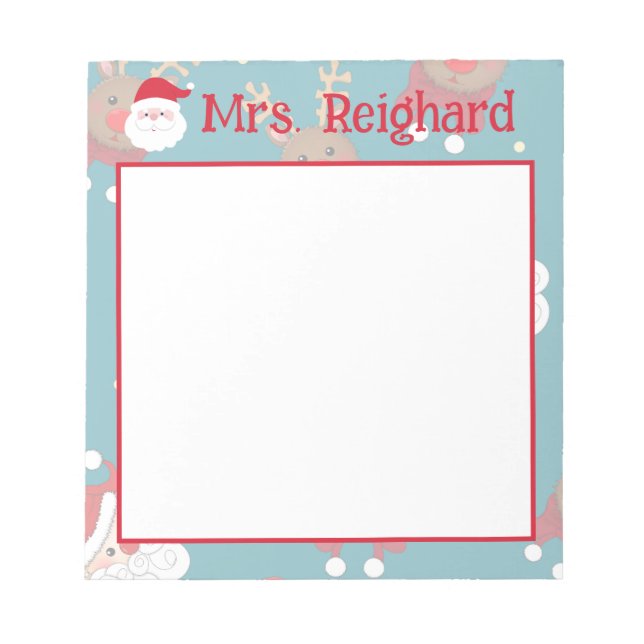 Personalized Christmas Santa and Reindeer  Notepad (Front)