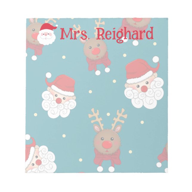 Personalized Christmas Santa and Reindeer  Notepad (Front)