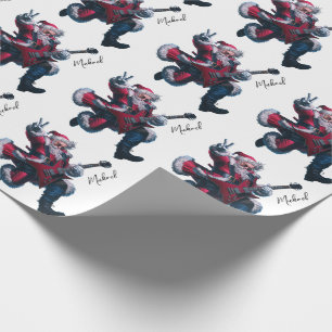 Personalized Christmas Santa Claus Guitar Player Wrapping Paper