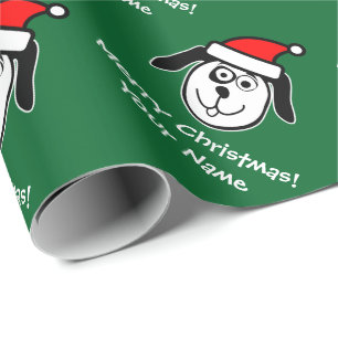 Personalized Christmas Santa dog wrapping paper