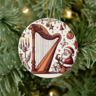 Personalized Christmas Santa Harp Ornament