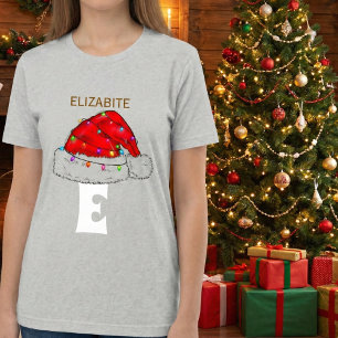 Personalized Christmas Santa Hat Name T-Shirt Tri-Blend Shirt