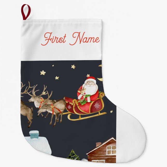 personalized Christmas santa is coming stocking (Front)
