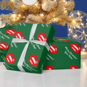 Personalized Christmas Santa kiss wrapping paper