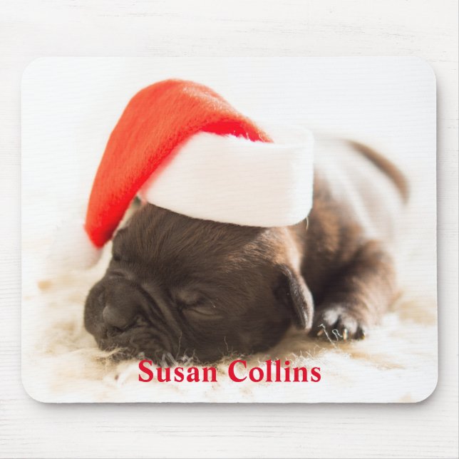 Personalized Christmas Santa Puppy Mouse Pad (Front)